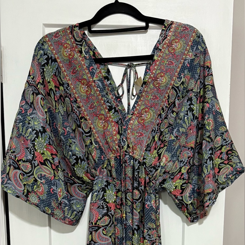 Boho Silk Blend Floral Multicolor Maxi Dress